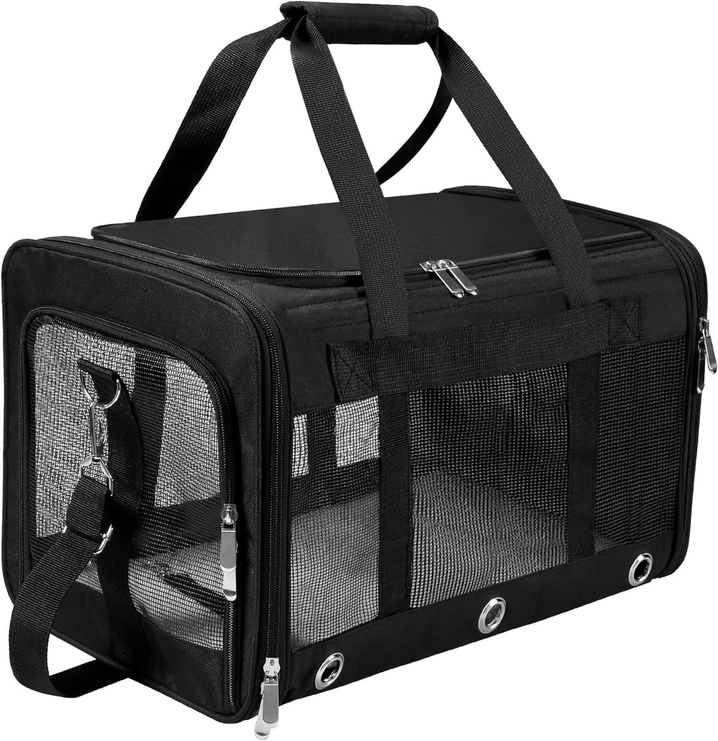 Dycietx Soft Sided Foldable Cat/Dog/Pet/Puppy Carrier Bag, Portable Pets Travel Carriers for Cats/Dogs with Shoulder Strap & Removable Mat, Durable Cat Basket of 17 Lbs Airline Approved(Black, M)
