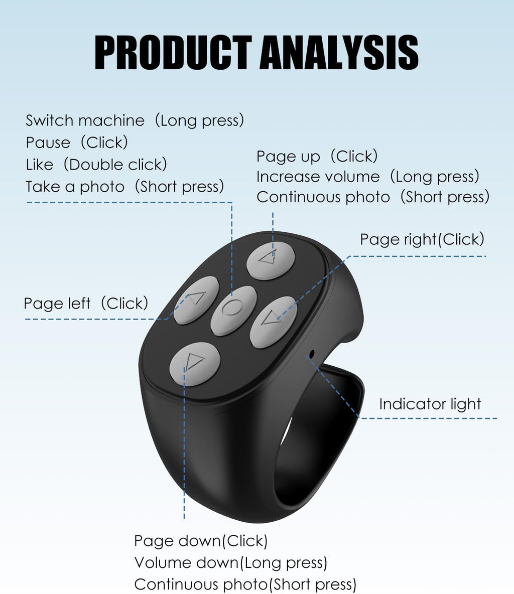 For T-Iktok Remote Control Ring Wireless Scrolling Ring-Style Bluetooth