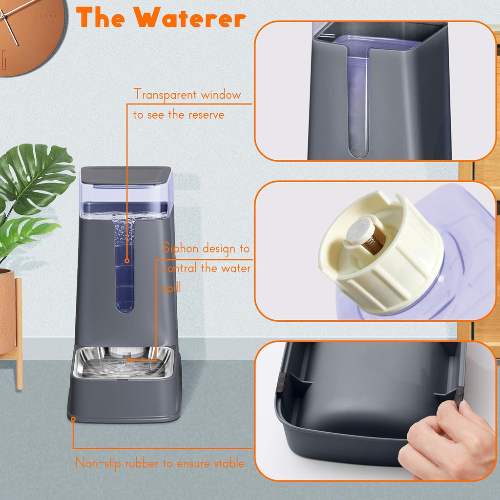 Automatic Cat and Dog Feeder Set, 2 Packs Stainless Steel Automatic Food and Water Dispenser, 3.8 L