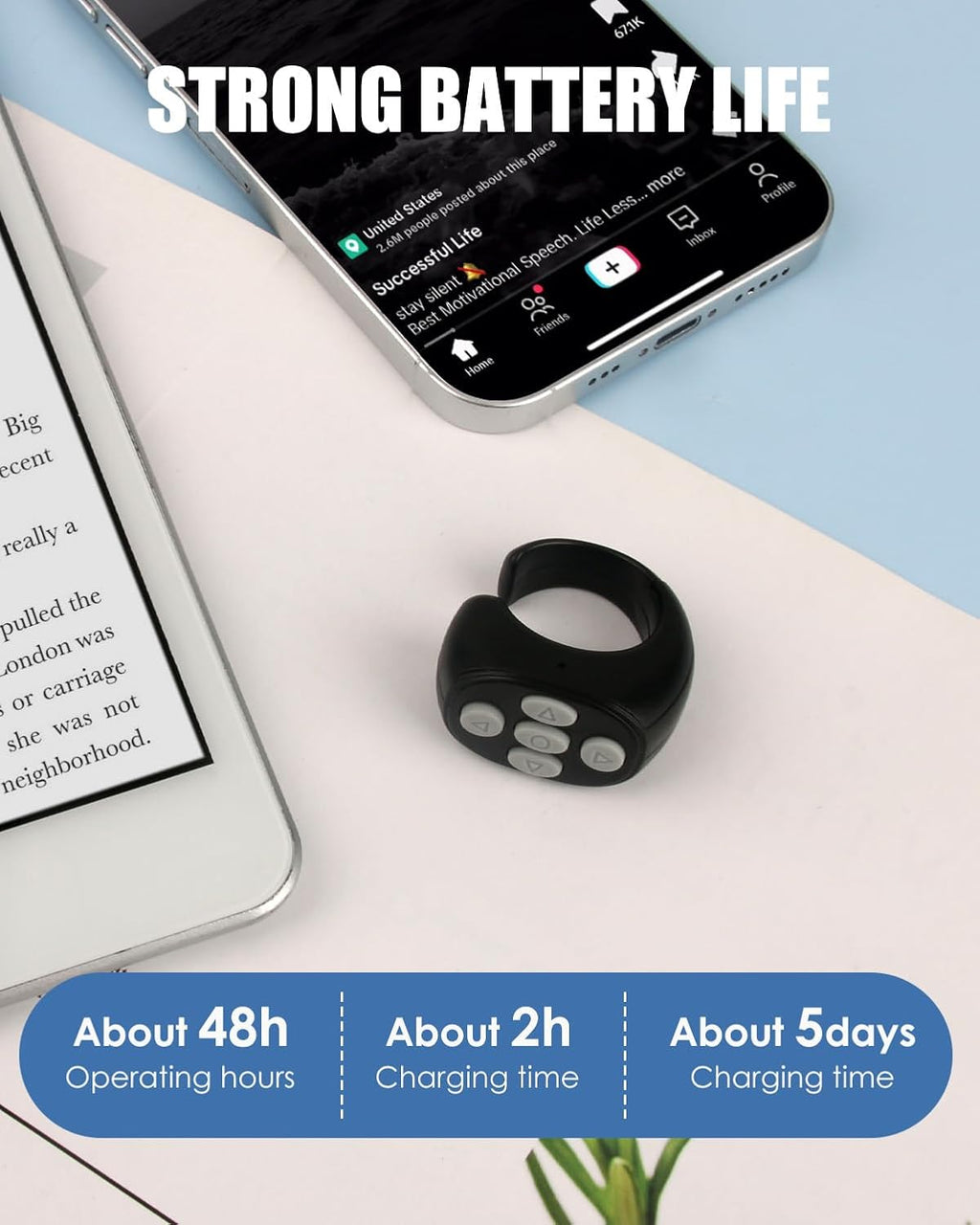 For T-Iktok Remote Control Ring Wireless Scrolling Ring-Style Bluetooth