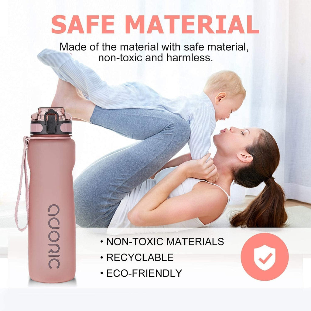 Sports Water Bottle 1L, BPA Free Tritan Leak Proof Gym Bottle, Pink