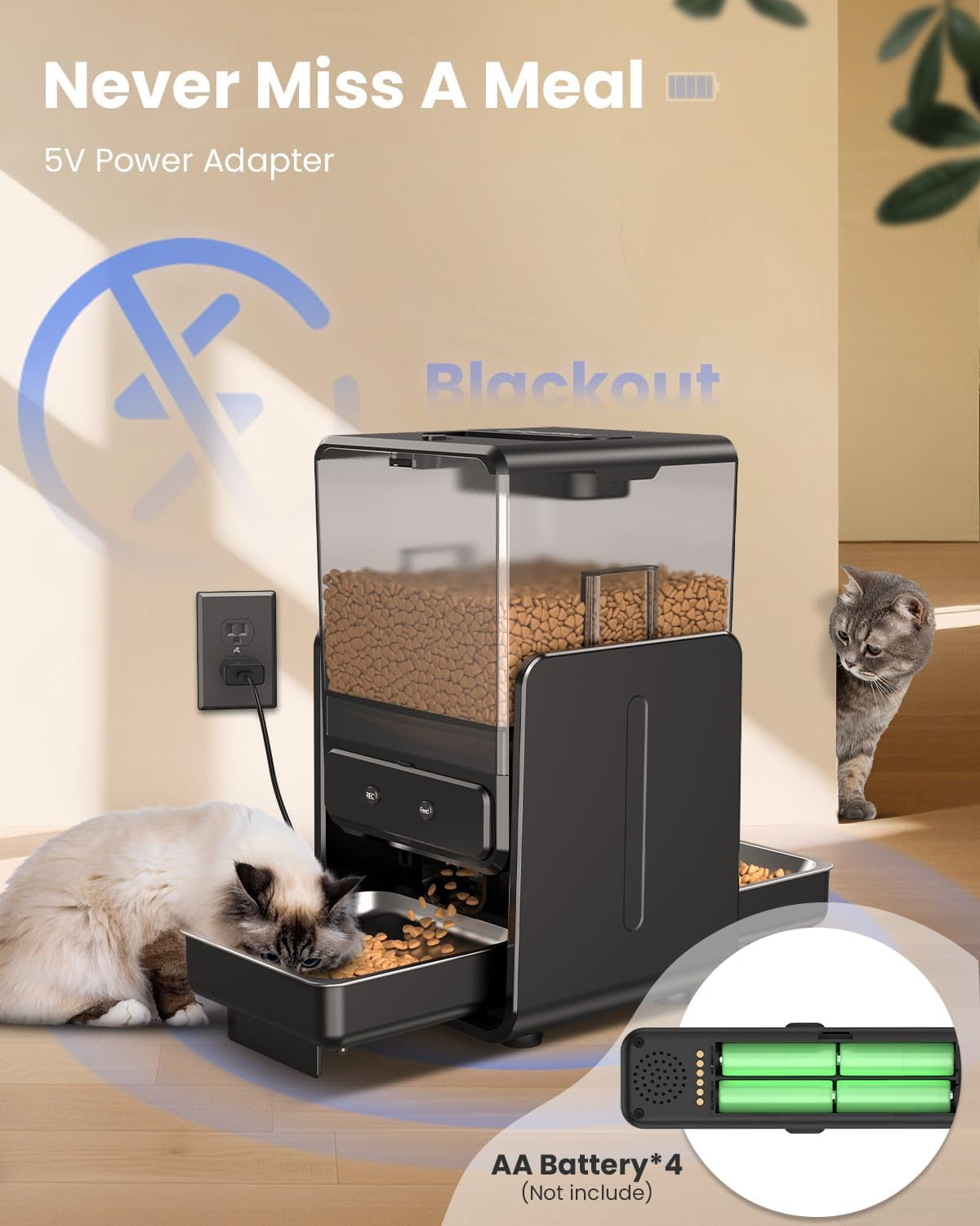 Automatic Cat Feeder with 5G Wifi for 2 Cats, Adjustable Height for Small Pets, Dual Bowls, 20 Cups/5L Dry Food Auto Pet Dispenser, Voice Record, Timed Cat Feeder with APP Control