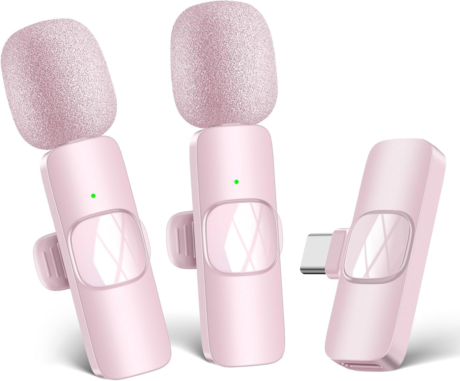 Wireless Microphone for Android Phone/Iphone/Laptop, Lavalier Microphone for Video Recording, Vlog, Live Broadcast (Pink)