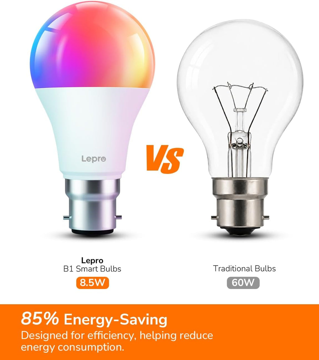 AI B22 Smart Bulb, 8.5W 806Lm, Tunable White Wifi Bulbs, 4 Packs