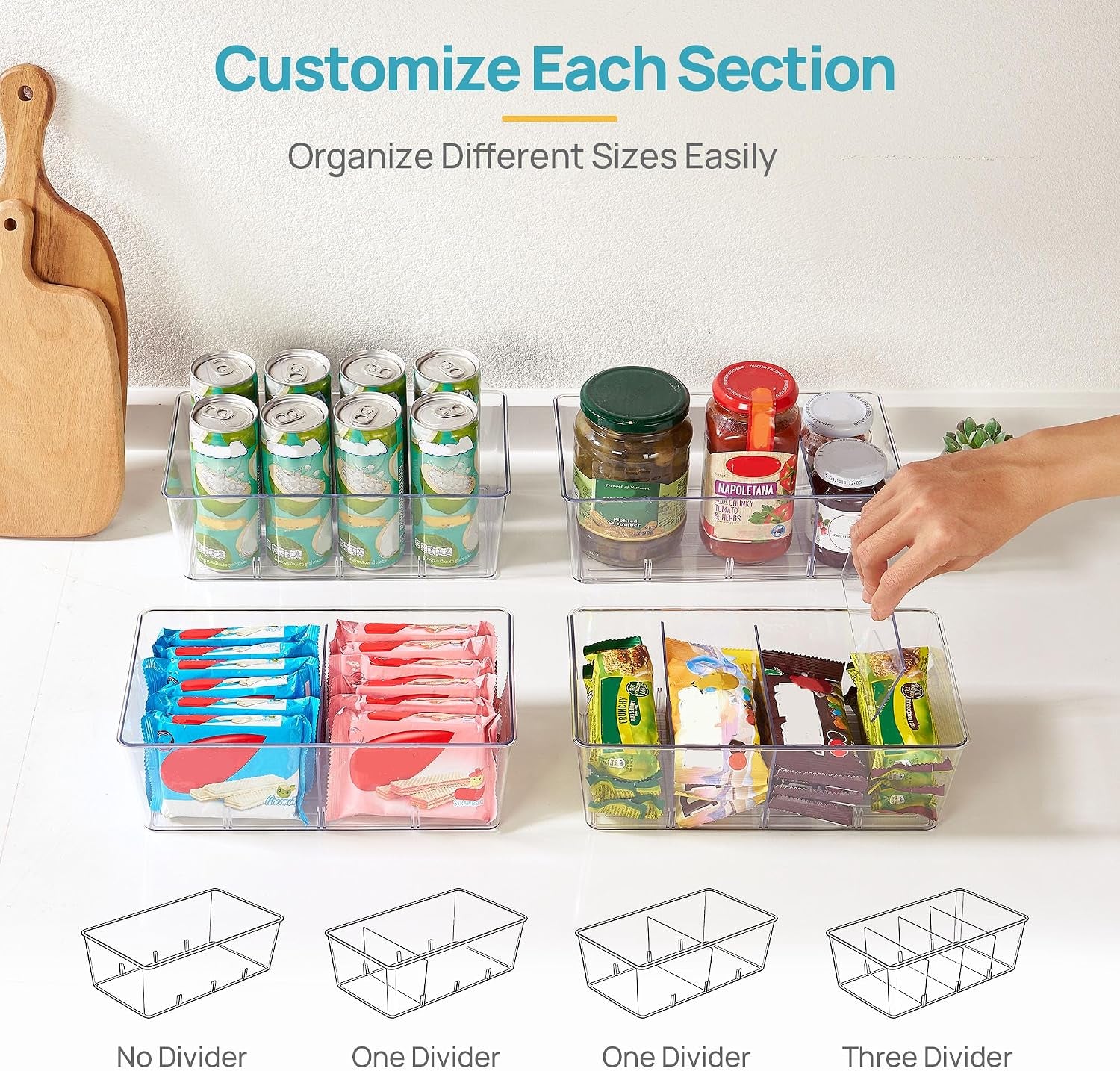 Food Storage Organizer Bins, Clear Plastic Bins for Pantry 4 Pack