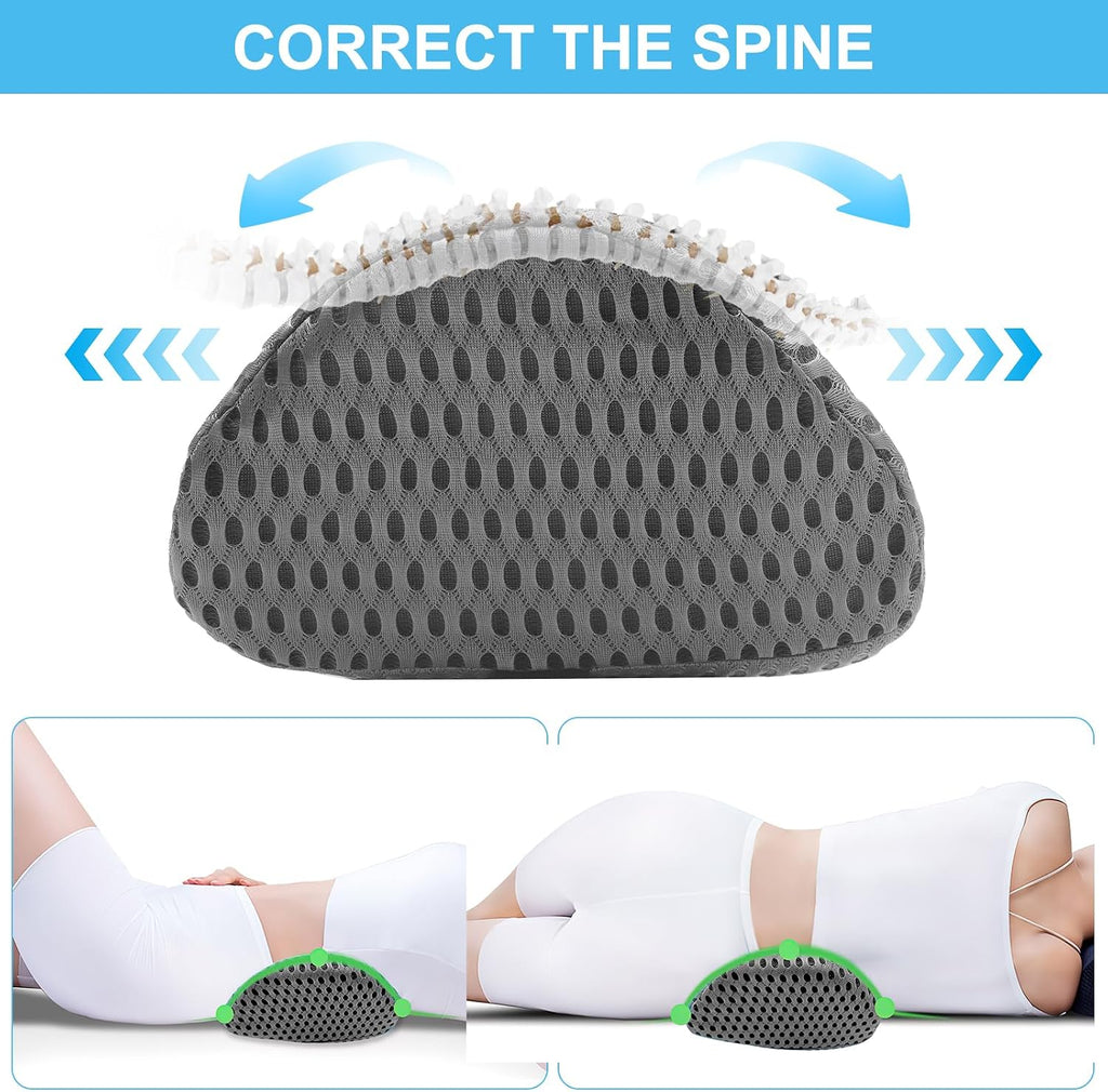 Lumbar Support Memory Foam Pillow, Lumber Support Cushions with Detachable Elastic Strap for Car Office Chair, Adjustable Car Seat Back Support Pillow for Promotes Back Pain Relief