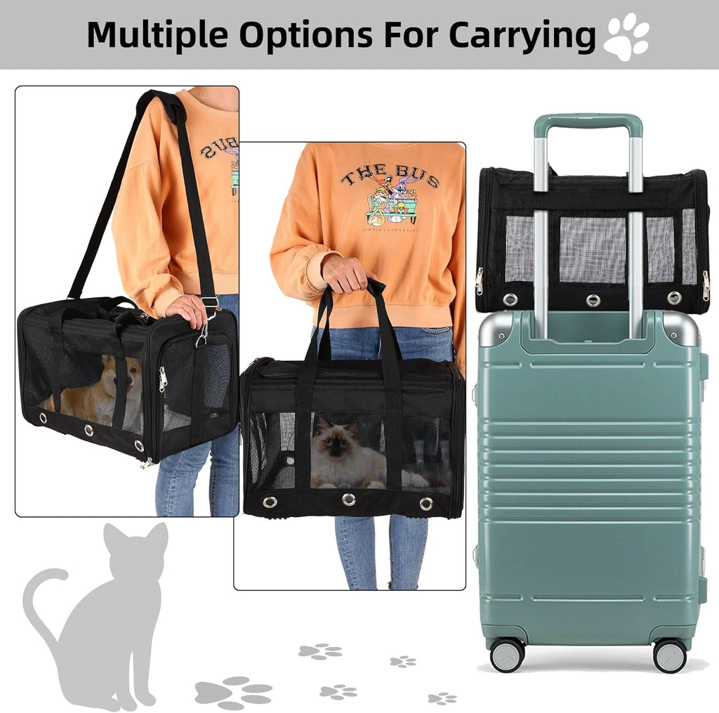 Dycietx Soft Sided Foldable Cat/Dog/Pet/Puppy Carrier Bag, Portable Pets Travel Carriers for Cats/Dogs with Shoulder Strap & Removable Mat, Durable Cat Basket of 17 Lbs Airline Approved(Black, M)