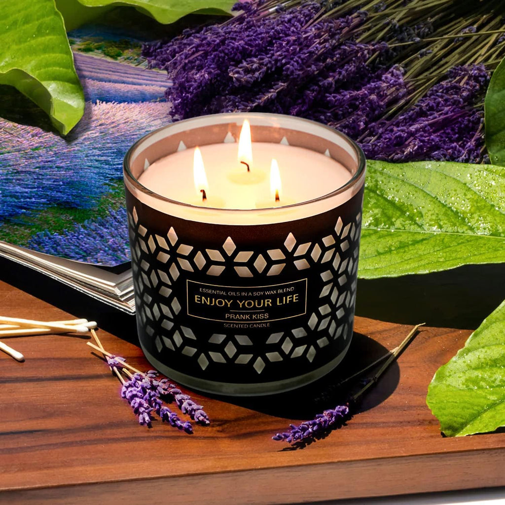 3-Wick Lavender Scented Candle 14Oz Soy Wax Large Jar Gift Set for Home