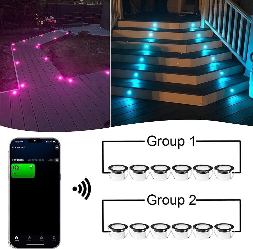 6 Pack RGB Wifi LED Decking Lights, IP67 Waterproof Ø30Mm Plinth Lights