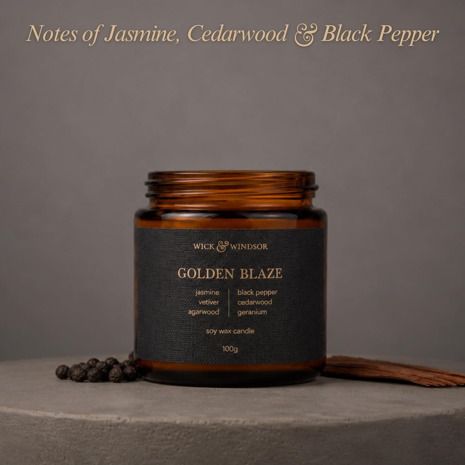 | Scented Candle Gift Set | Origins Collection | 3 Luxury Soy Wax Candles | Wooden Wick | 3×100G | Amber, Black Pepper & Sea Salt | Gift for Him - Birthday, Christmas & Father'S Day