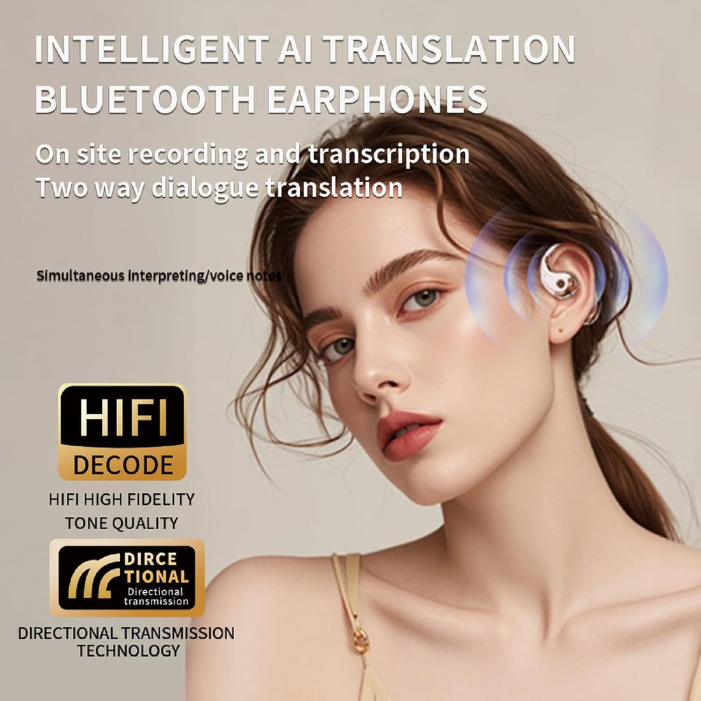 Open Ear AI Language Translation Headphones Real-Time Translator over Ear Earbuds Translating Hook Earphones ENC Noise Cancelling Bluetooth 5.4 Translate Ear Buds with Ear Hooks for Business Travel