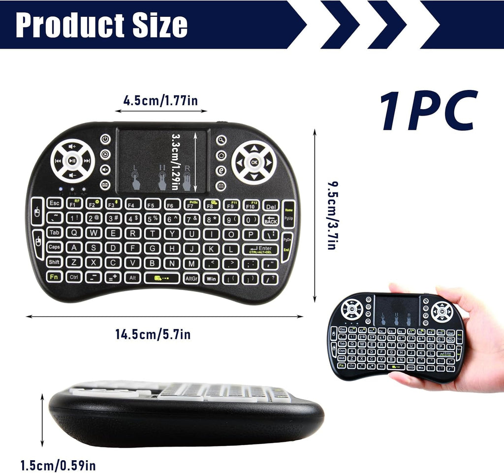 Mini Bluetooth Keyboard with Touchpad, 2.4Ghz Wireless Multimedia Keyboard Handheld Remote, 7 Colors Small Keyboard with Backlit Rechargeable Battery for PC Laptop Smart TV Raspberry Pi KODI TV Box