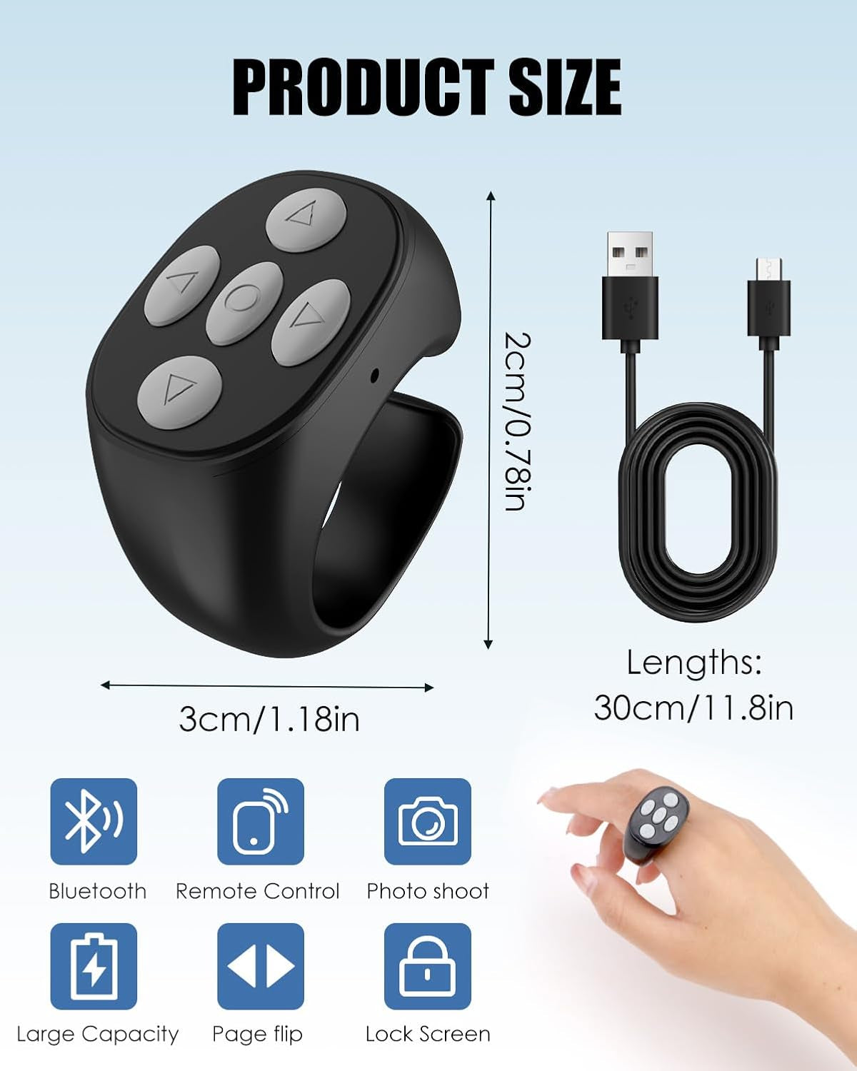 For T-Iktok Remote Control Ring Wireless Scrolling Ring-Style Bluetooth