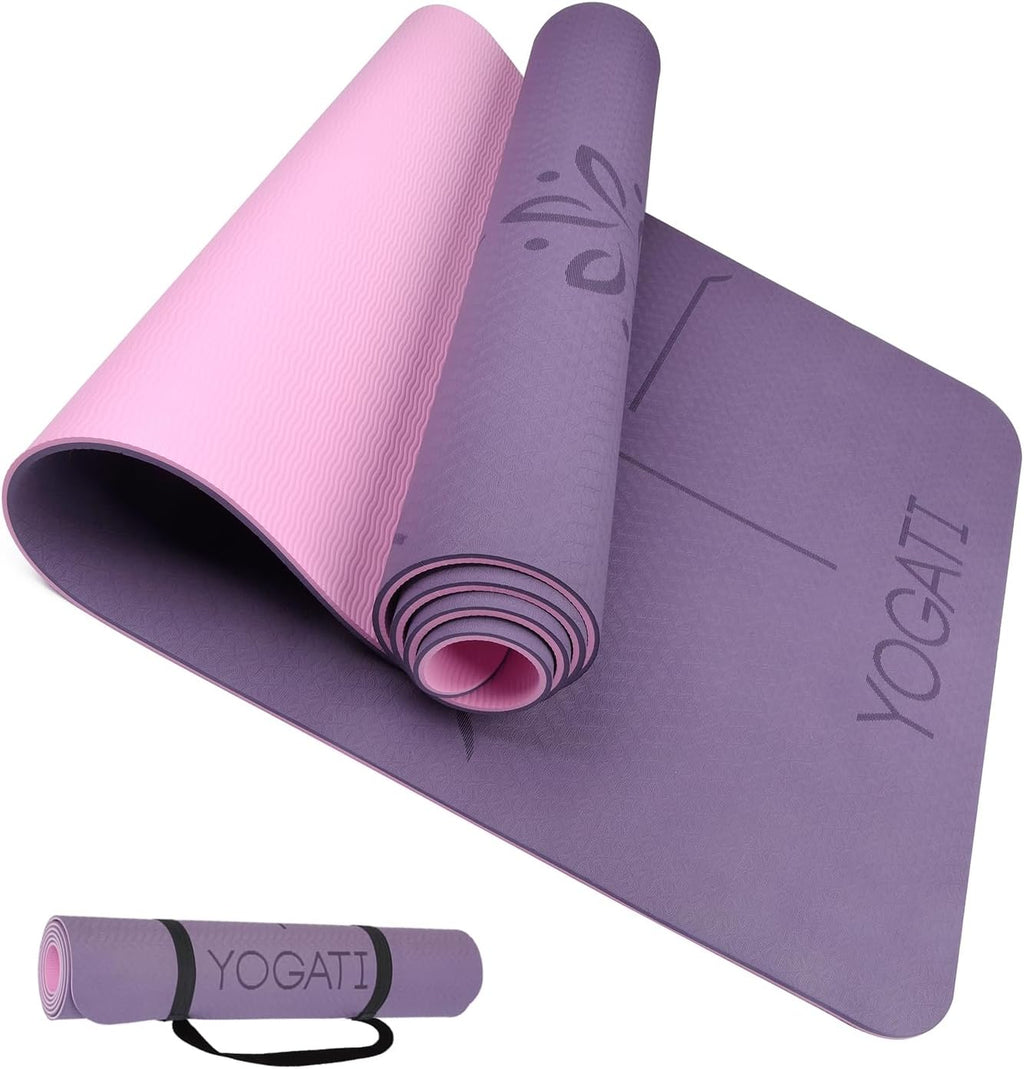 Yoga Mat with Alignment Lines. Yoga Mats with Carry Strap Perfect for Pilates and Fitness Workout, Eco Friendly Non Slip Thick Yoga Mats for Women and Men - Yoga Matt.