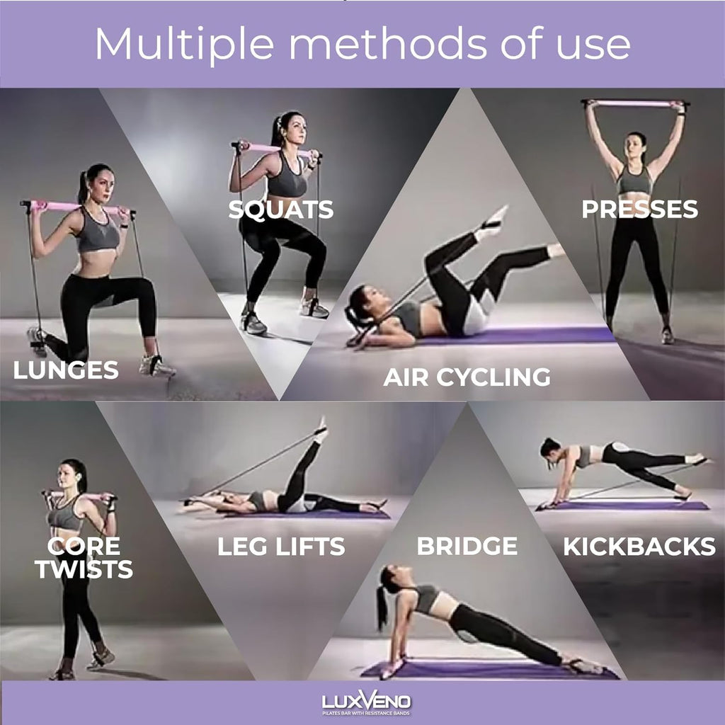 Pilates Bar with Resistance Band Bar Portable Pilates Studio, Pilates Equipment Home Pilates Kit for Full Body Workout, at Home Pilates Kit Exercise Pilates Set for Women and Men