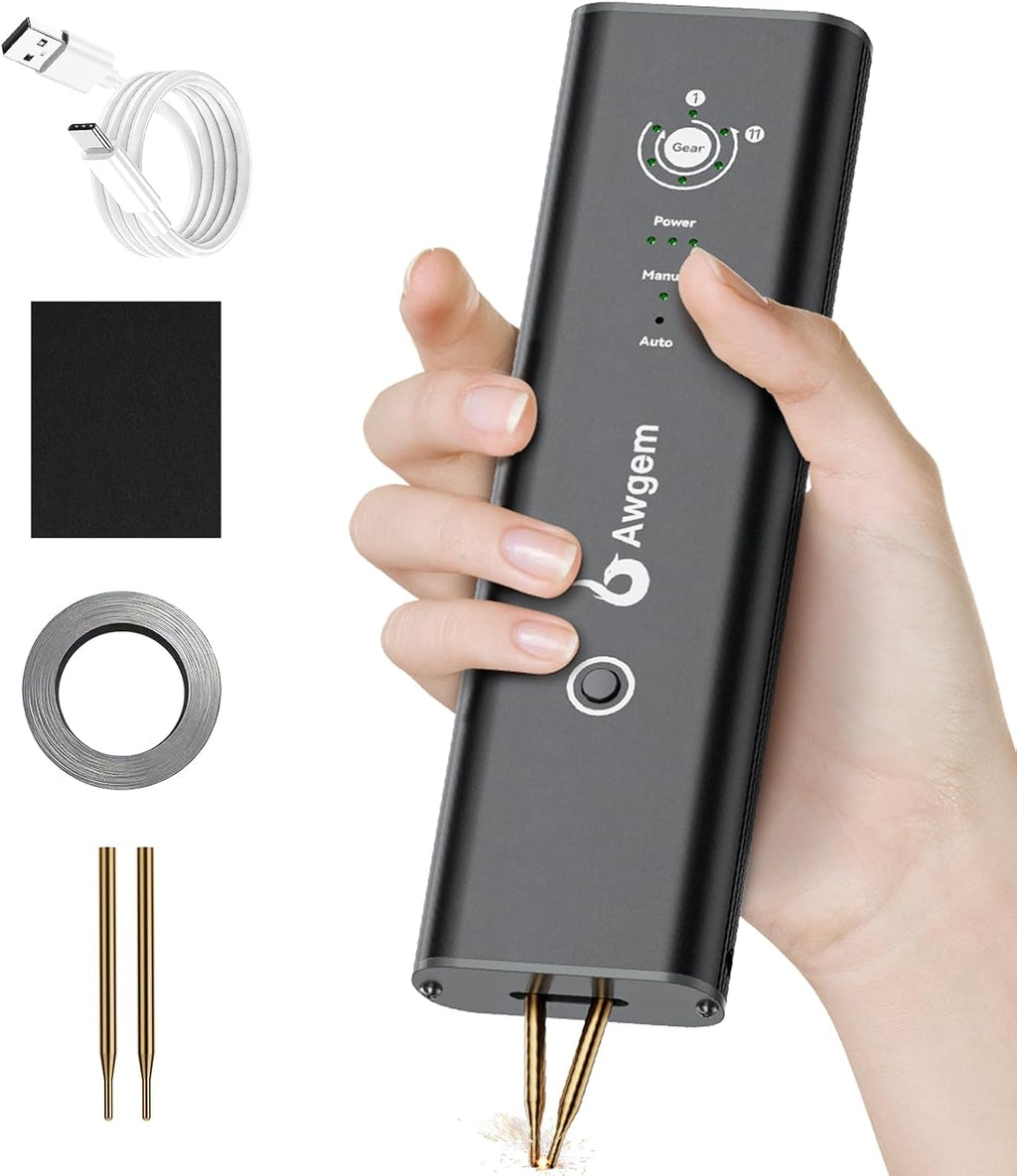 Compact Handheld Spot Welder, Auto/Manual Mode with 11 Gears for Mobile Phone & Bluetooth Battery 18650 Battery Welding, Aluminum Alloy Shell Battery Spot Welder