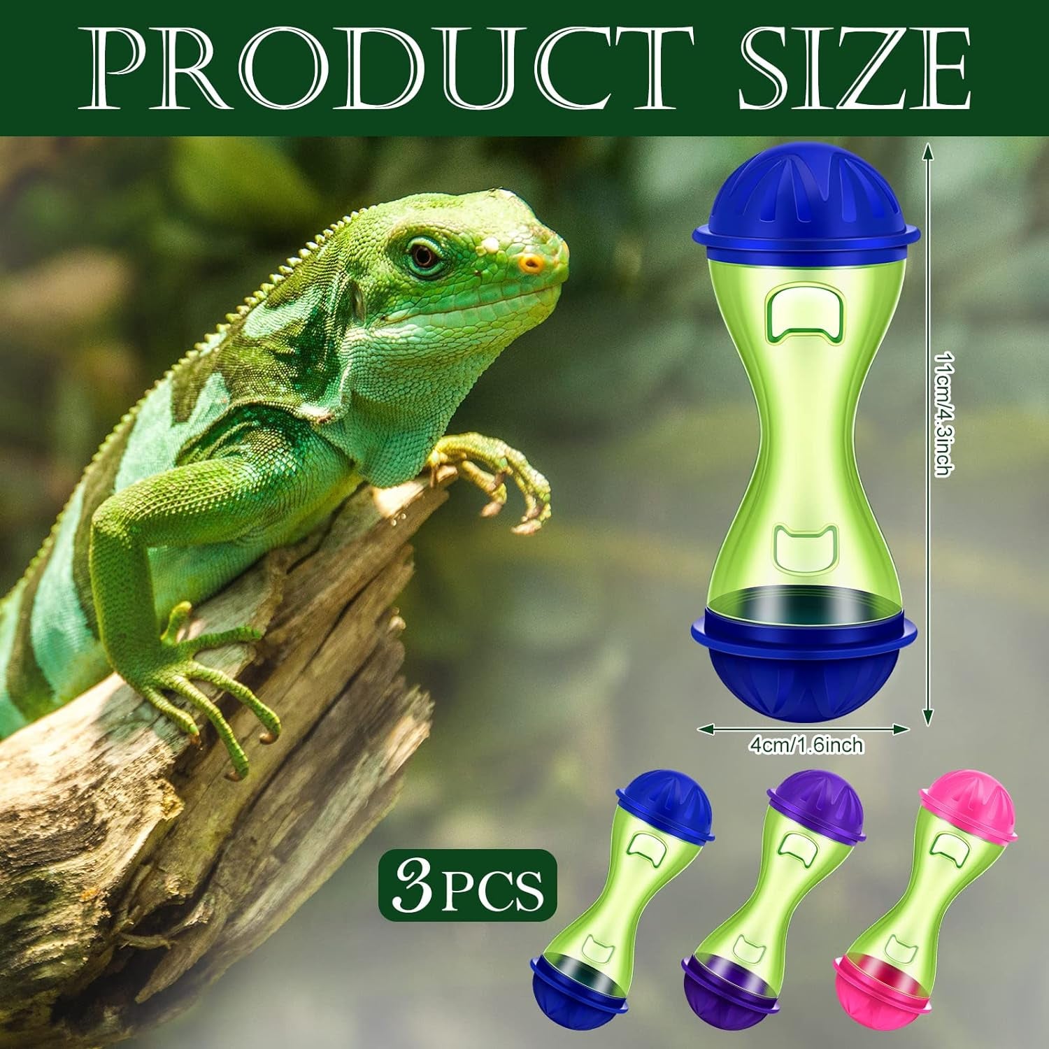 Bearded Dragon Toys (3Pcs) - Reptile Enrichment Ball Accessories, Food Toys, Transparent Design, Pet Tank Decor, Lizard Gecko Small Animal Habitat Terrarium