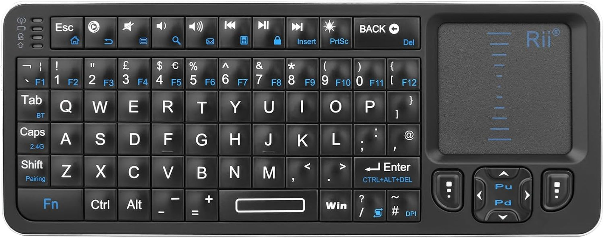 Mini Wireless Keyboard with Trackpad, IR Remote, Small Keyboard for Home Entertainment, Smart TV, Mac, Laptop, Windows, Tablet, Projector (2.4G+Bluetooth, Rechargeable, Backlit)