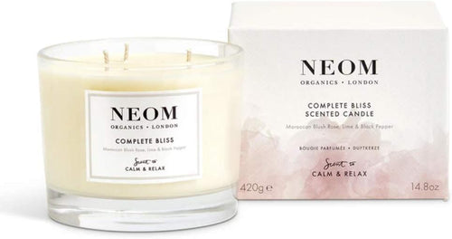 - Complete Bliss Scented Candle, 3 Wick | Blush Rose, Lime & Black Pepper | Essential Oil Aromatherapy Candle | Scent to De-Stress