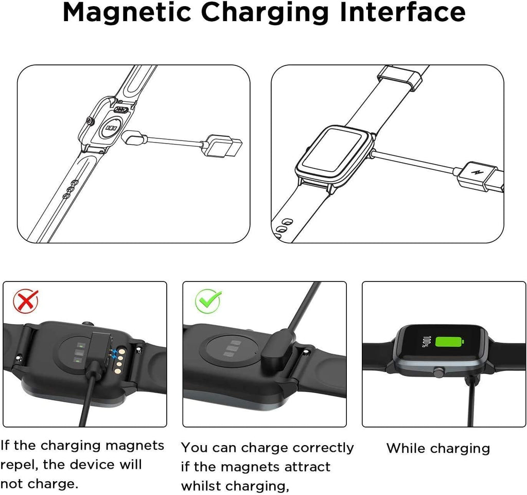 Compatible with Donerton Smartwatch Charger,  Magnetic USB Charging Cable Replacement Charger for Donerton P22/Popglory Smartwatch/Canmixs, Feifuns, Kalinco P22 1.4'' Smartwatch (Black)