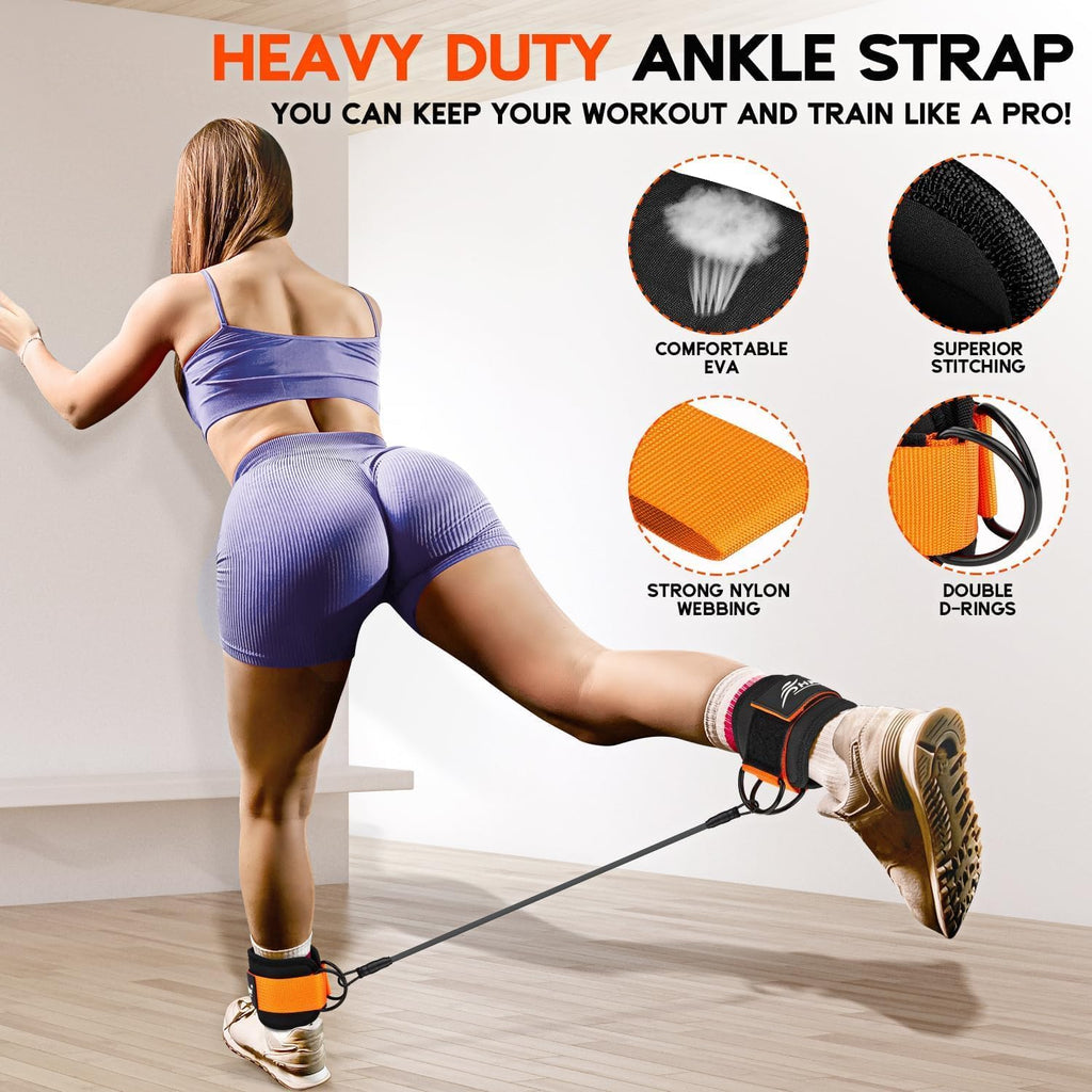 Ankle Resistance Bands with Cuffs, Ankle Bands for Working Out, Resistance Bands for Leg Butt Training Gym Equipment for Kickbacks Hip Gluteus Training Exercises, Ankle Strap with Exercise Bands