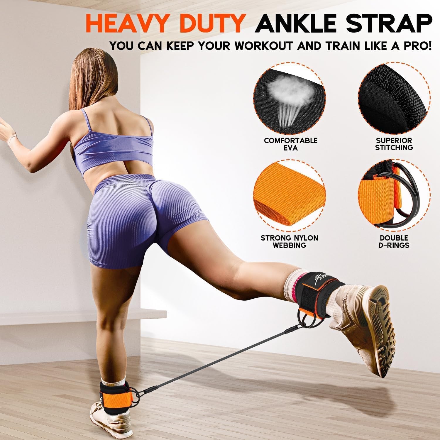 Ankle Resistance Bands with Cuffs, Ankle Bands for Working Out, Resistance Bands for Leg Butt Training Gym Equipment for Kickbacks Hip Gluteus Training Exercises, Ankle Strap with Exercise Bands