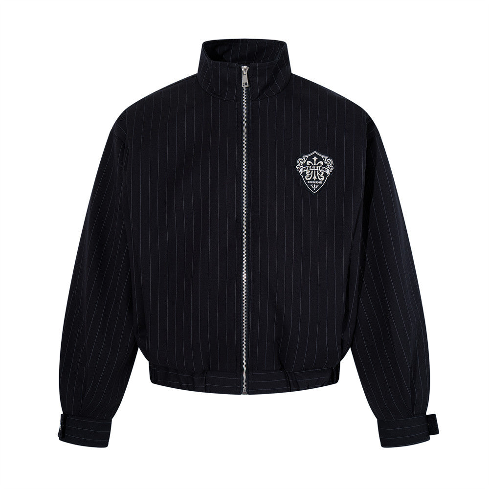 Vertical striped stand up collar short jacket