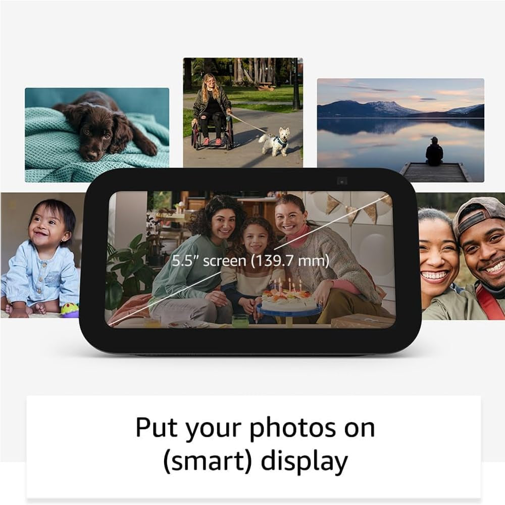 Echo Show 5 (Newest Gen), Smart Display and Alarm Clock with Clearer Sound, Charcoal, with Alexa+ Early Access