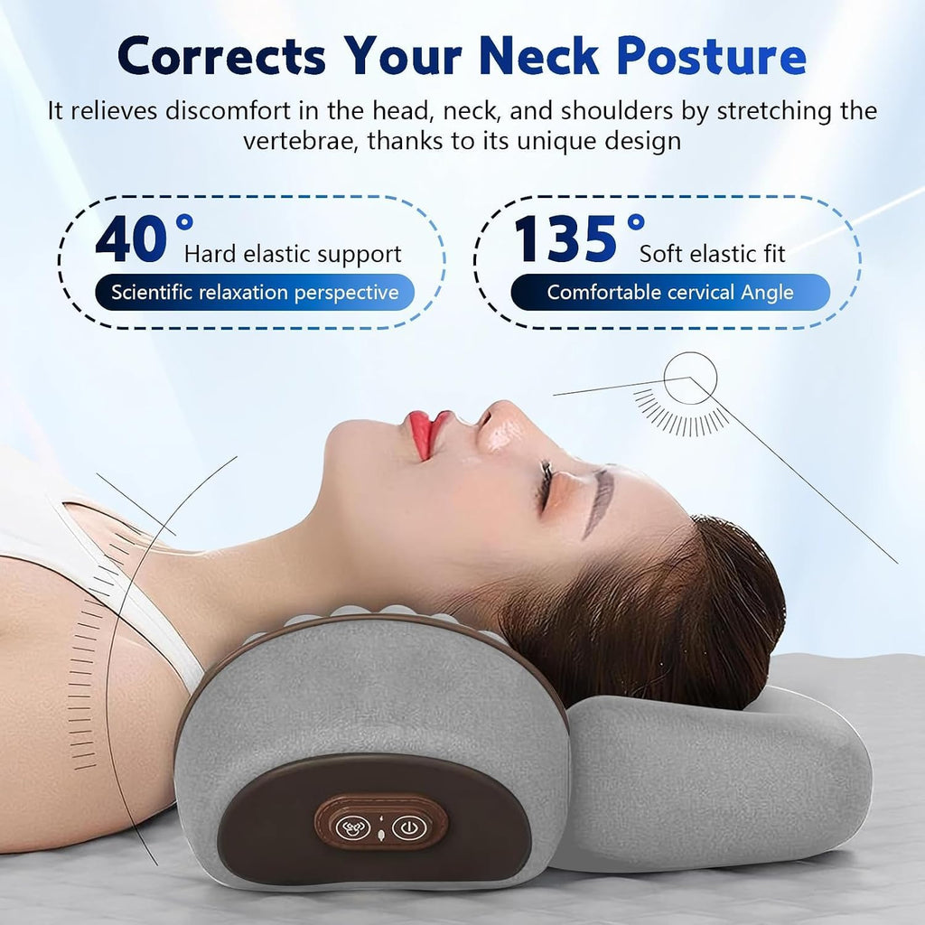 3 in 1 Neck Massager, 2026 New Heated Massage Neck Pillow, Cervical Traction Bed Back Pillow Sleeping, Deep Massage and Relaxation, Ergonomic Design