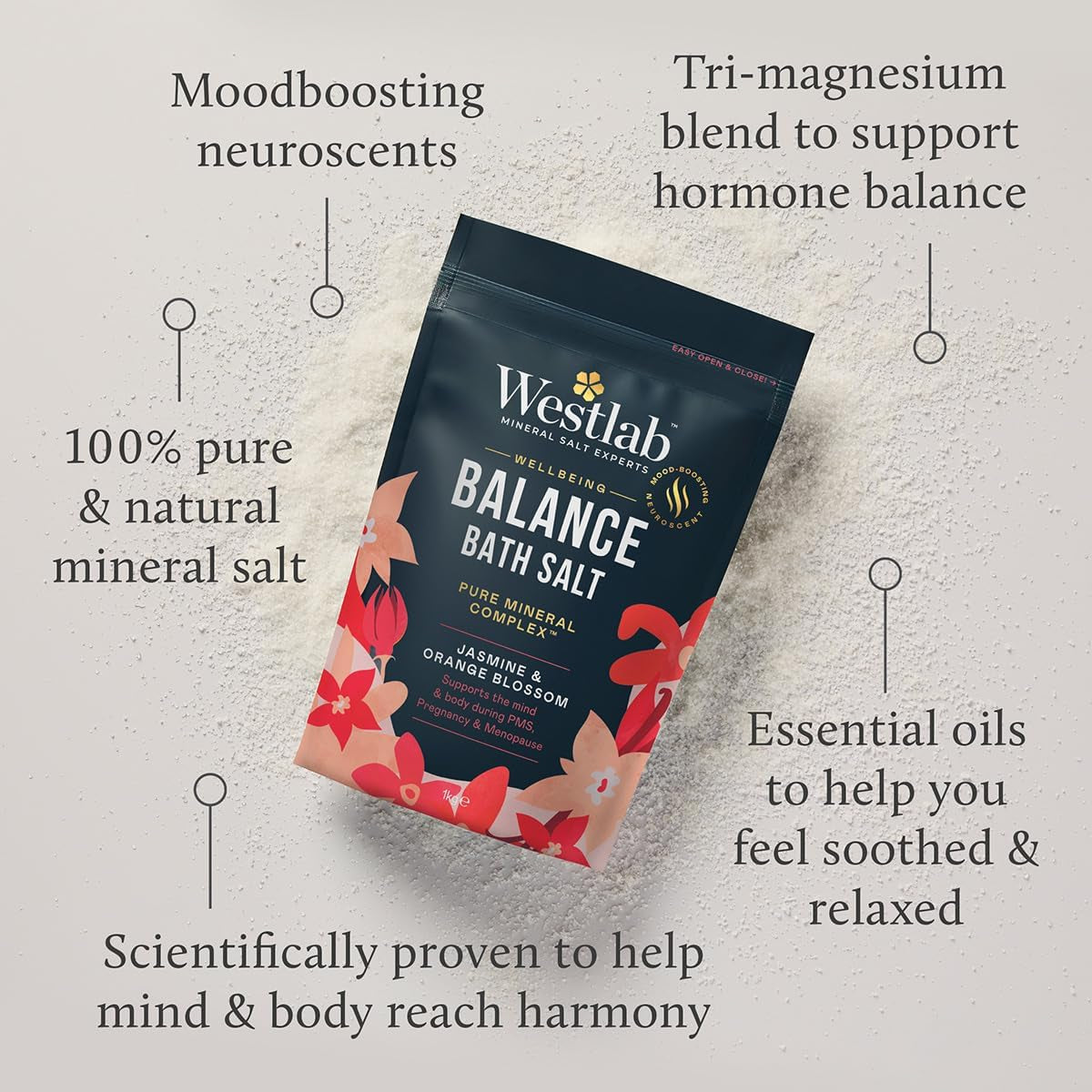 Wellbeing Balance Bath Salts 1Kg Jasmine & Orange Blossom (1 Pack)