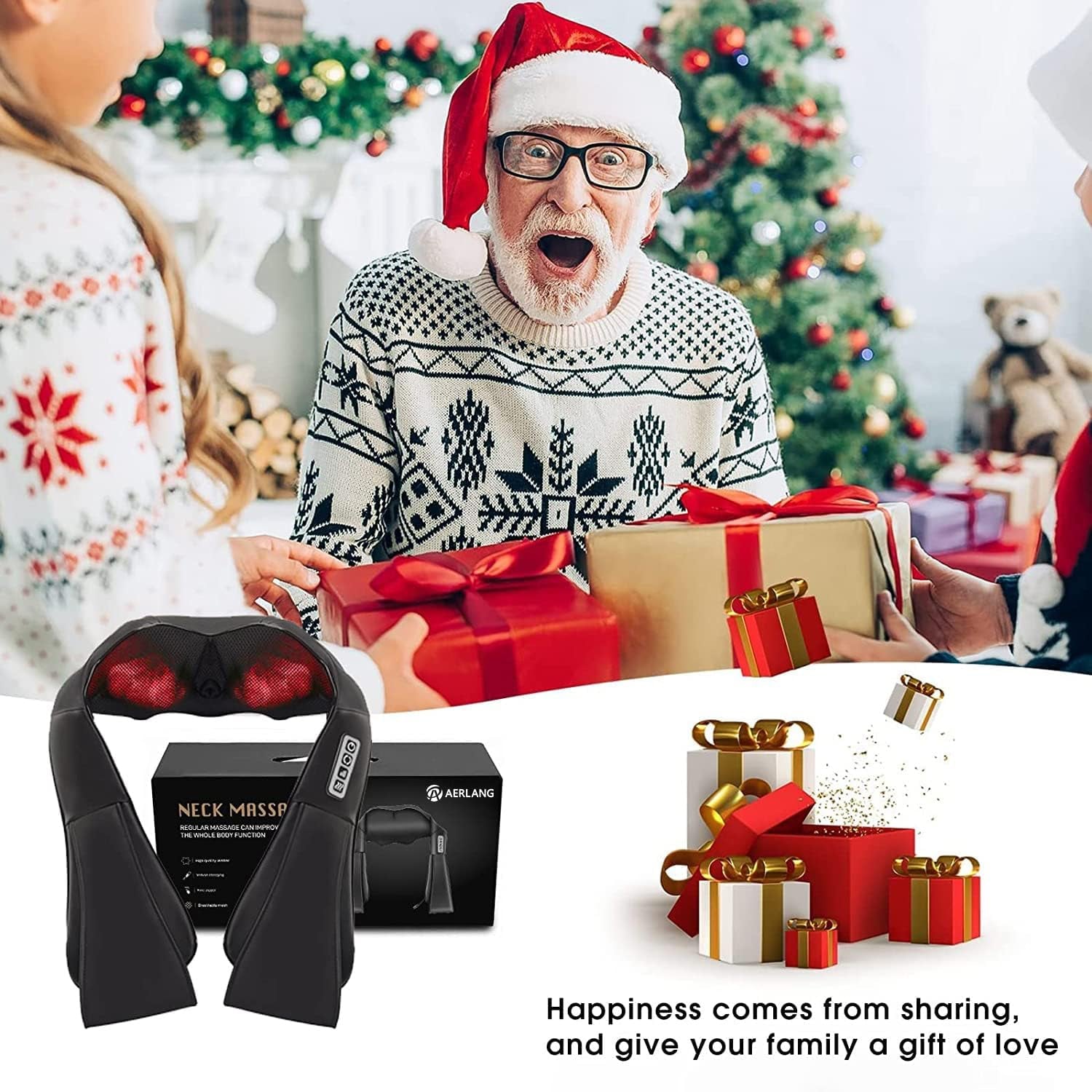 Neck Massager with Heat, Shiatsu Back Massager Deep Tissue Kneading Neck and Shoulder Massage, Shoulder Massager Electric Massage Fathers Day Gift Ideas from Daughter Son(Not Cordless)
