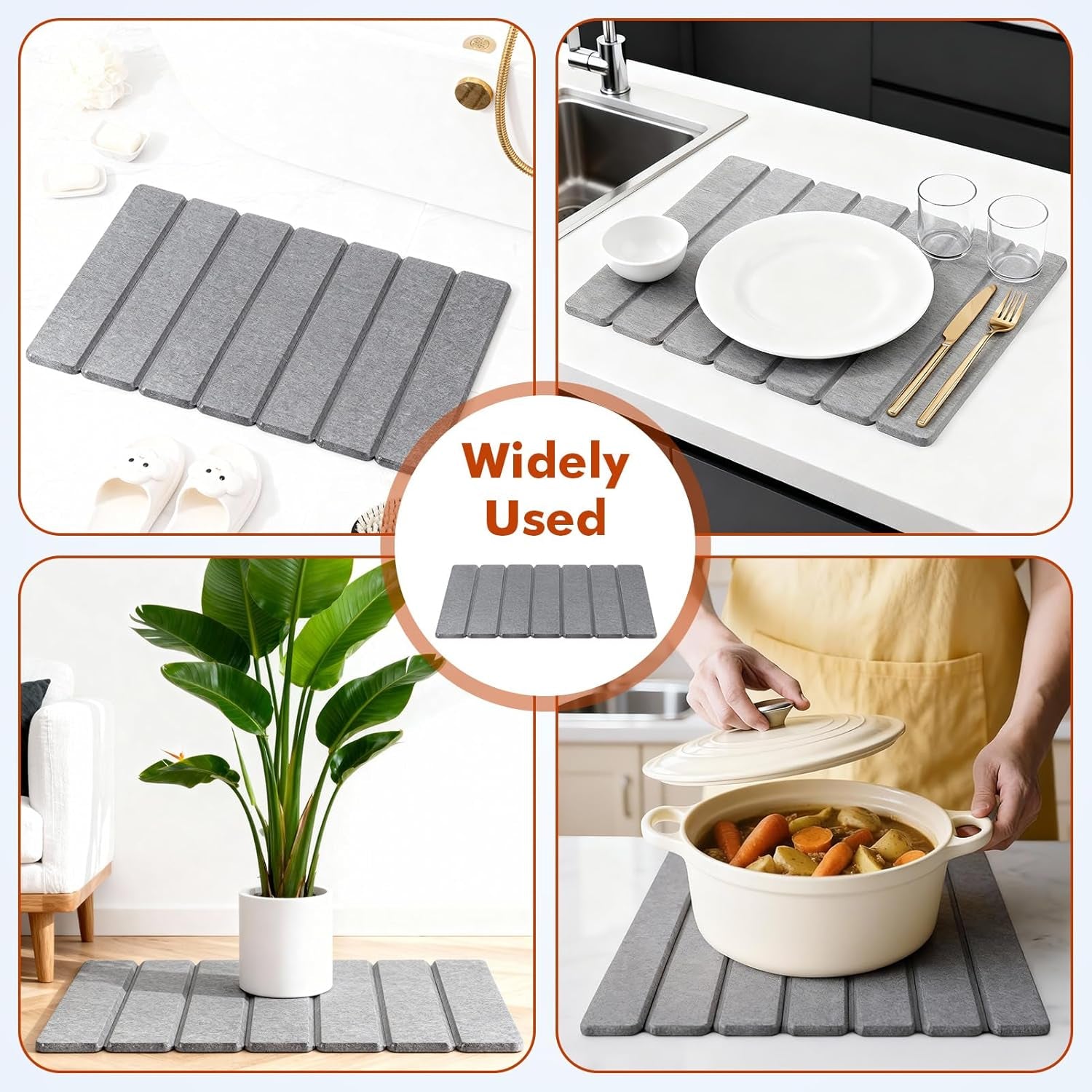 40X30Cm Stone Drying Mat for Kitchen Counter (Dark Grey)