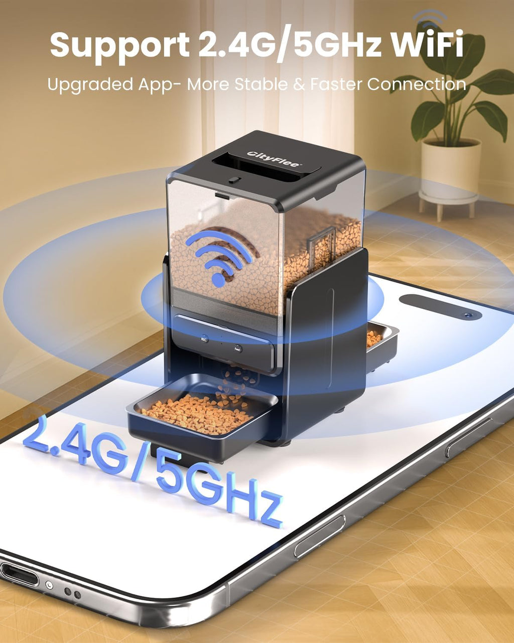 Automatic Cat Feeder with 5G Wifi for 2 Cats, Adjustable Height for Small Pets, Dual Bowls, 20 Cups/5L Dry Food Auto Pet Dispenser, Voice Record, Timed Cat Feeder with APP Control