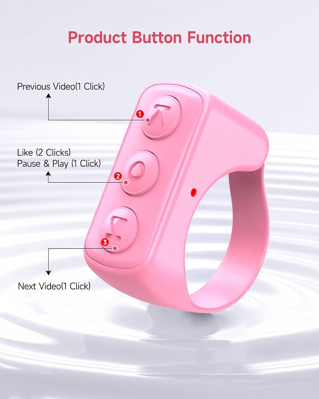 Tiktok Remote Control Ring Finger Scroller Remote E-Book Bluetooth Scrolling Ring Page Turner,Compatible with Iphone,Ipad,Android(Pink)