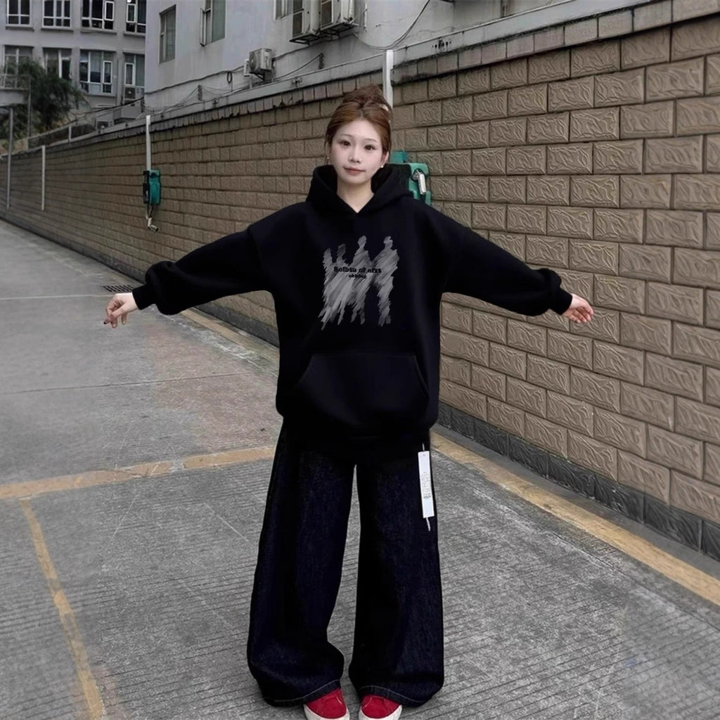 Portrait Print Hoodie, High Street Style, Unisex Oversized Sweatshirt for Men and Women
