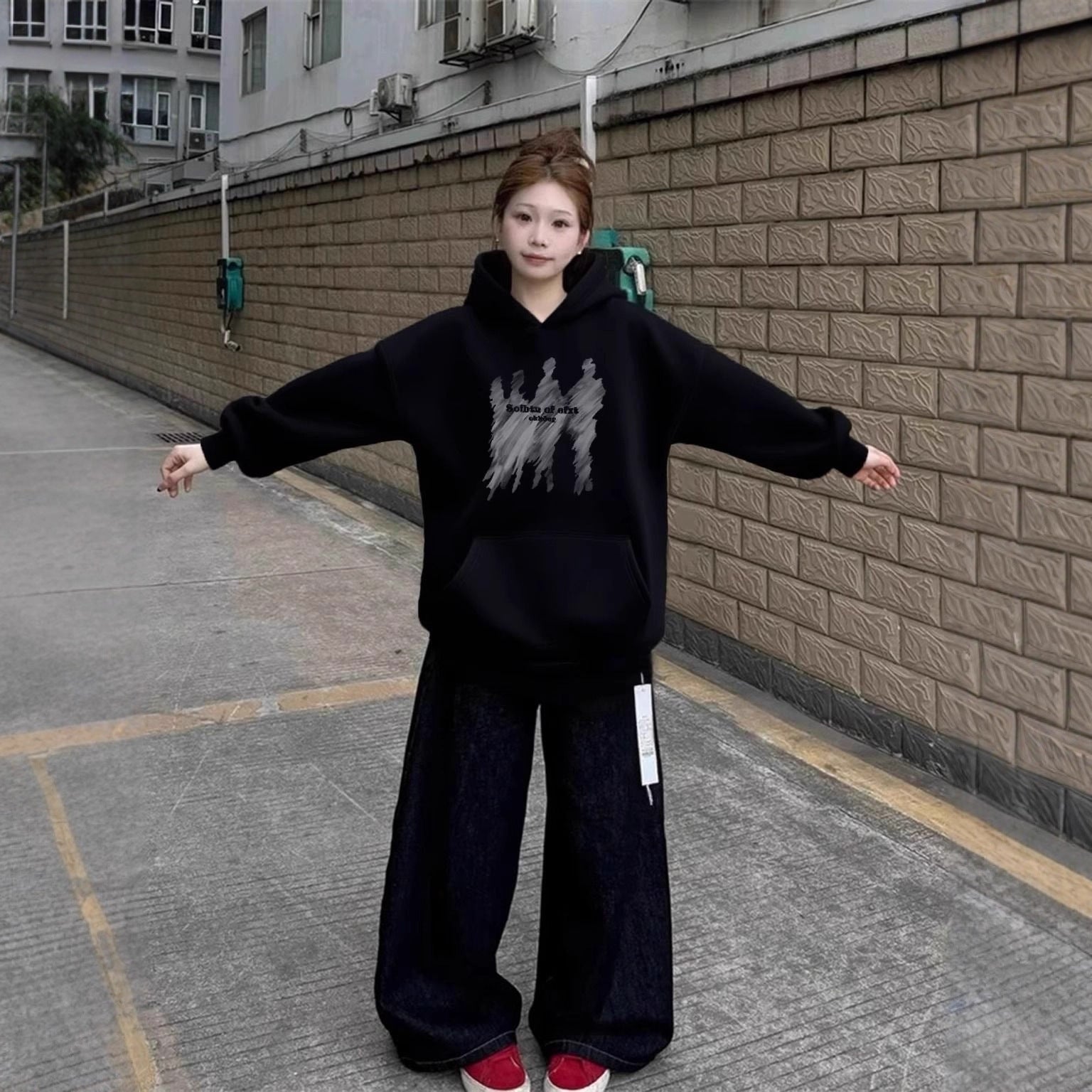 Portrait Print Hoodie, High Street Style, Unisex Oversized Sweatshirt for Men and Women
