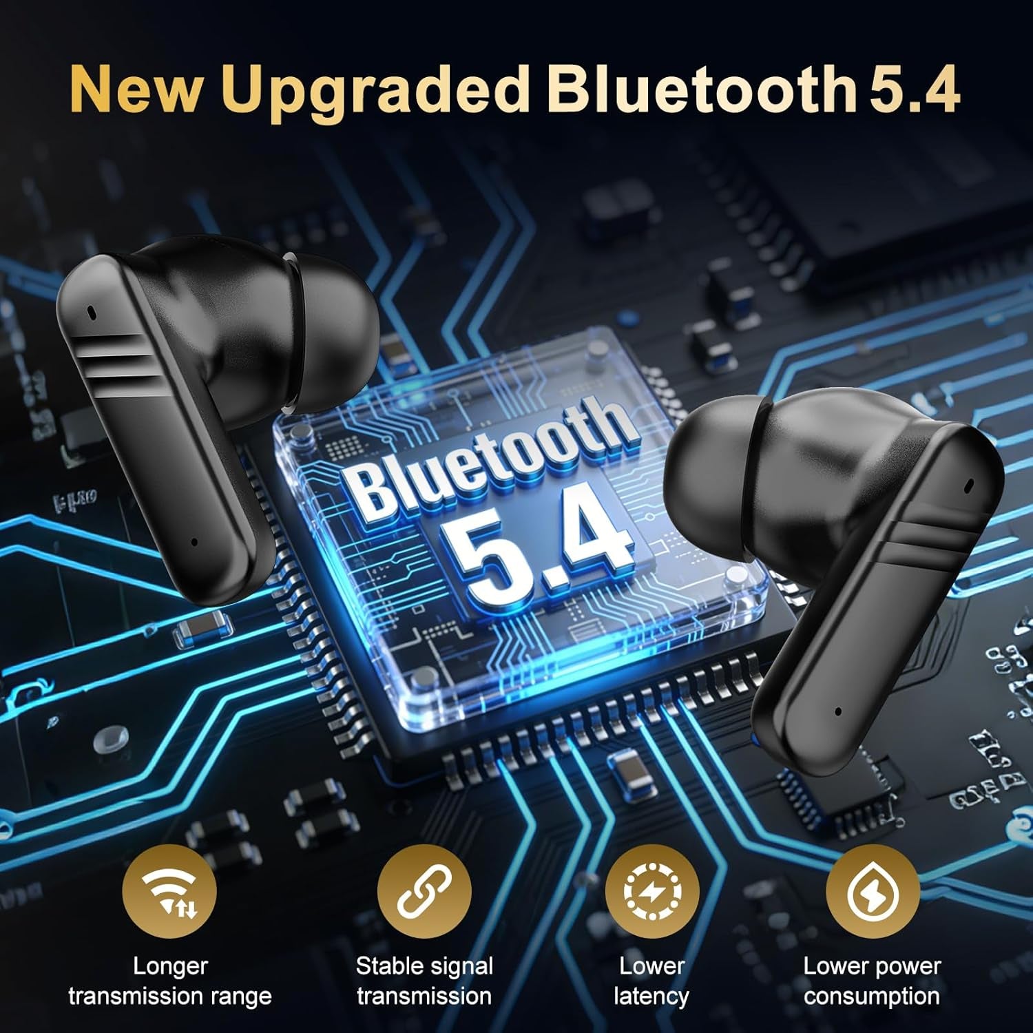 Wireless Earbuds with Smart Touch Screen, in Ear Headphones with 10Mm Drivers for Big Bass, 24H Playtime Hi-Fi Stereo Sound, ANC/ENC ​Noise Cancelling,Ipx5,Earphones for Iphone Android Sports​