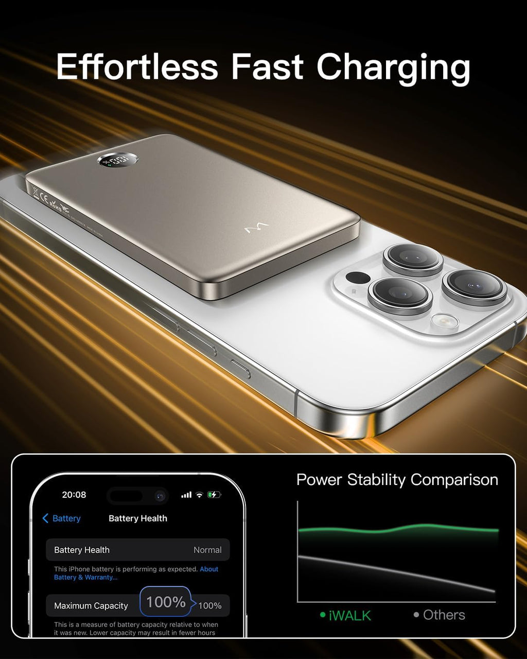 Magnetic Portable Charger, 5,000Mah Ultra-Slim Power Bank Wireless Charging Battery Pack with LED Power Display, Comfortable Grip Powerbank Compatible with Iphone 17/16/15/14/13 Series,Starlight