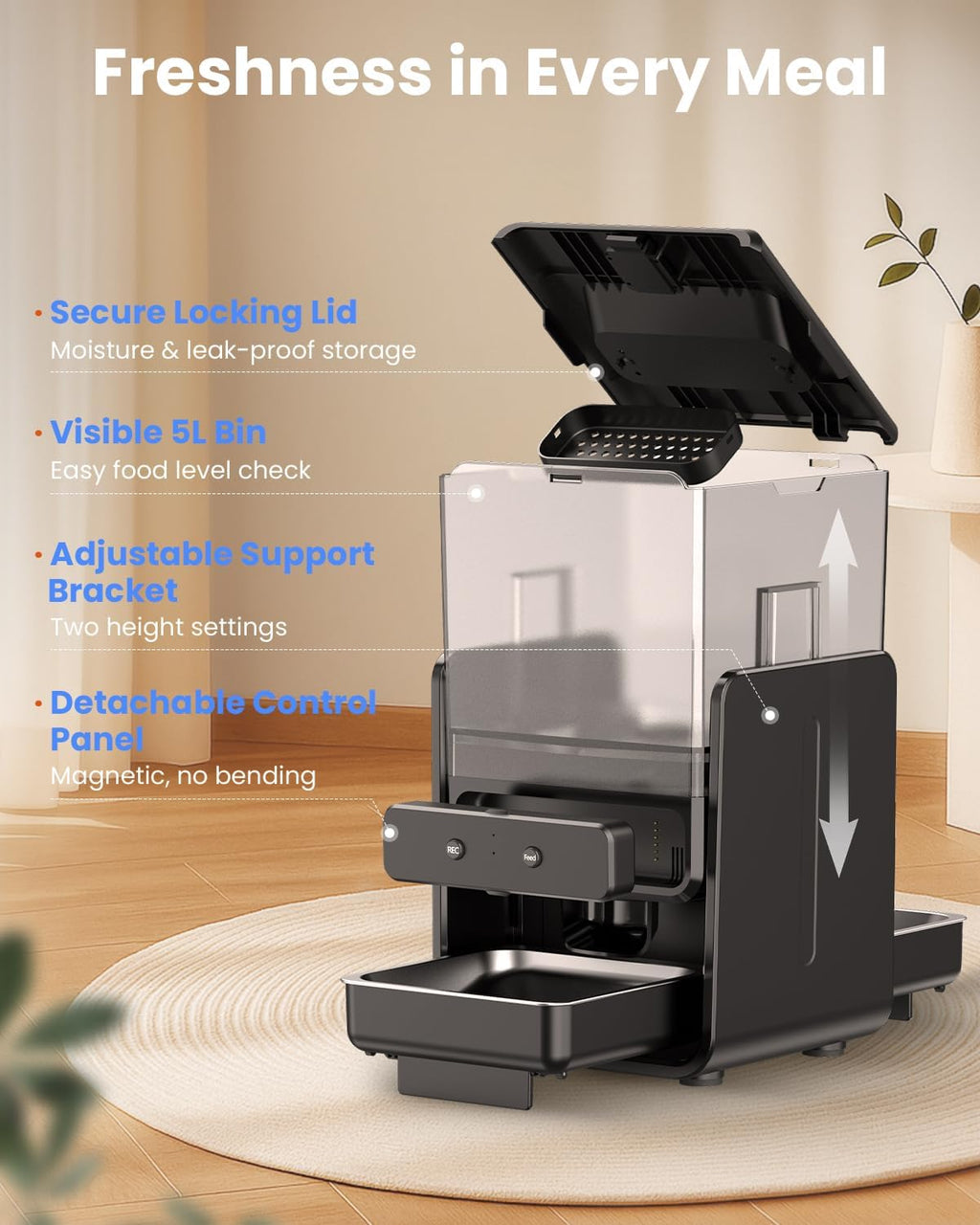 Automatic Cat Feeder with 5G Wifi for 2 Cats, Adjustable Height for Small Pets, Dual Bowls, 20 Cups/5L Dry Food Auto Pet Dispenser, Voice Record, Timed Cat Feeder with APP Control