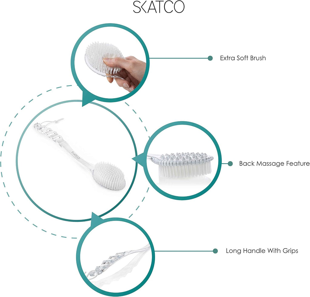 Foot Scrubber for Shower and Body Brush Set. Comfortable to Stand Shower Feet Scrubber No Plastic Smell - Wet and Dry Brush Body Massager. Skin Care and Foot Care Shower Accessories - Clear