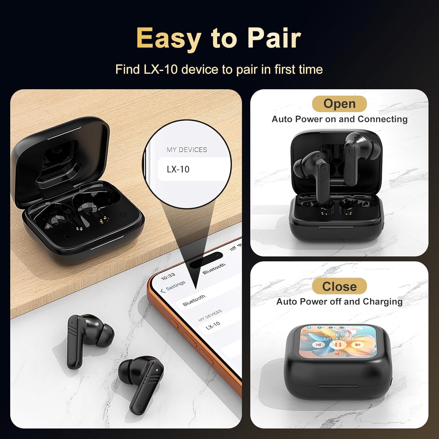 Wireless Earbuds with Smart Touch Screen, in Ear Headphones with 10Mm Drivers for Big Bass, 24H Playtime Hi-Fi Stereo Sound, ANC/ENC ​Noise Cancelling,Ipx5,Earphones for Iphone Android Sports​