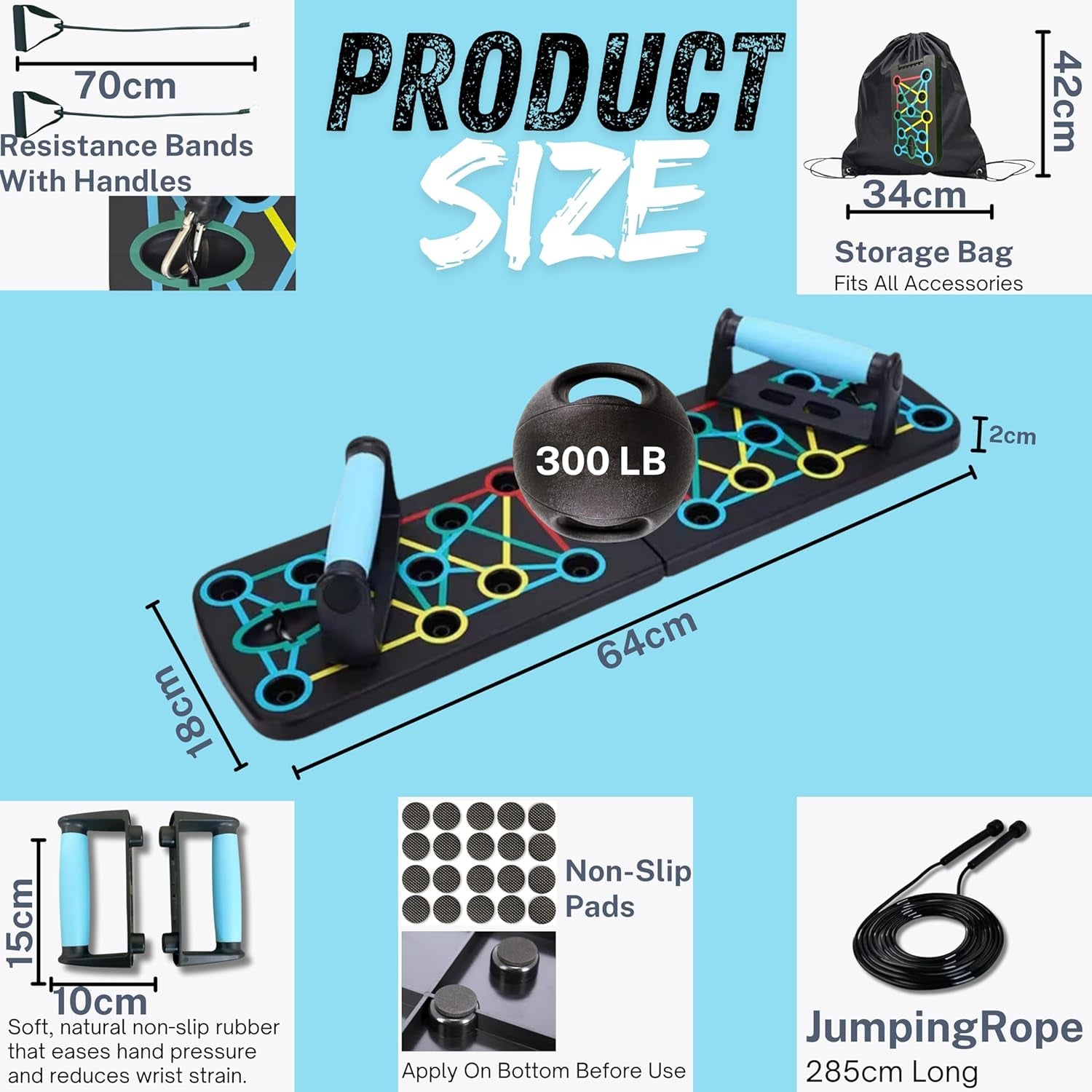 Push up Board with Jump Rope | Multi-Function Foldable Portable Press up Board - Ultimate Home Gym Set, Storage Bag, Resistance Bands & Workout Guide - Great Gift for Men & Women