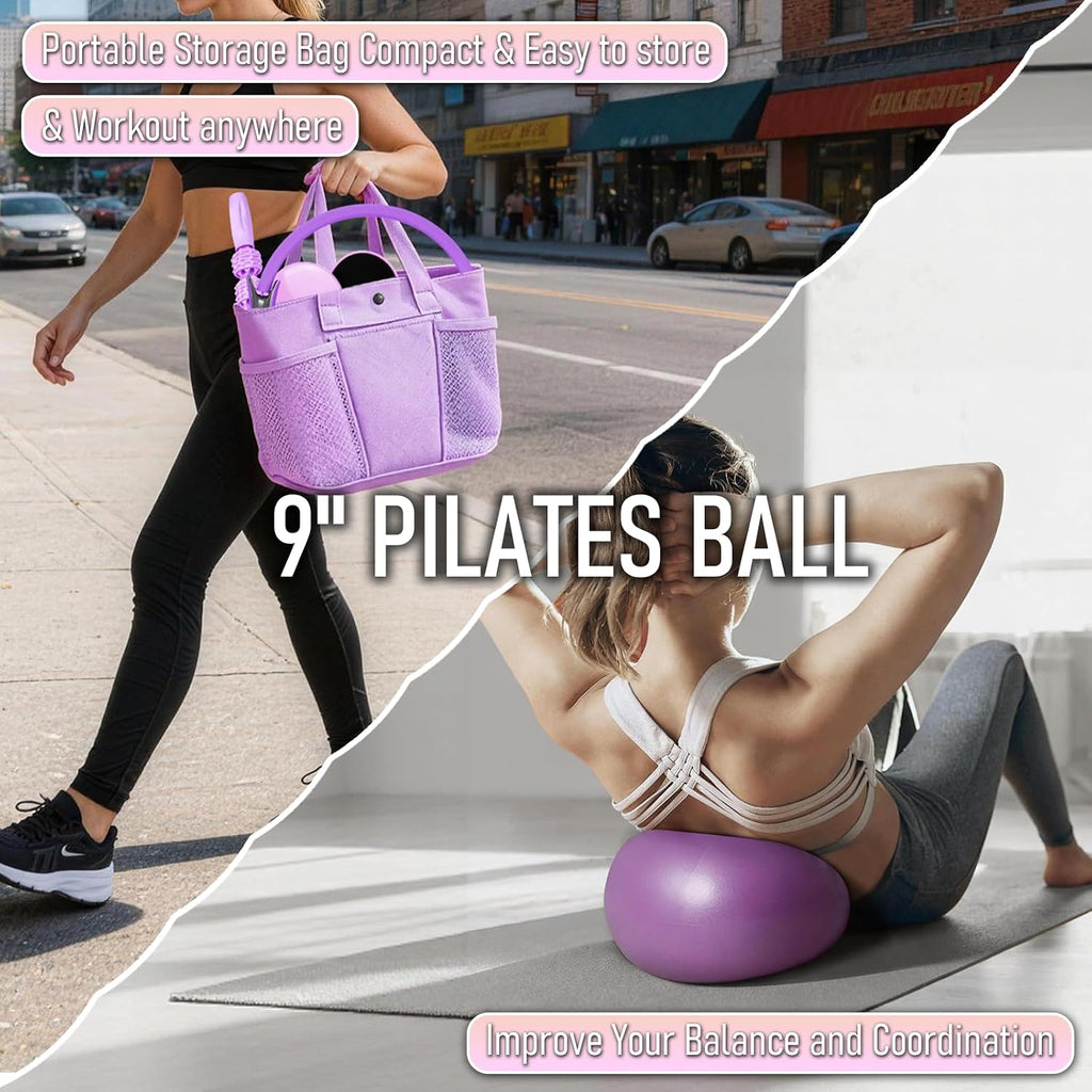 Pilates Equipment 15PCS Essential Kit, Home Workout Pilates Starter Ring Kits for Women Beginners, Yoga Ball, Resistance Bands, Non-Slip Wrist Straps, Fitness Exercise Equipment for Home Use