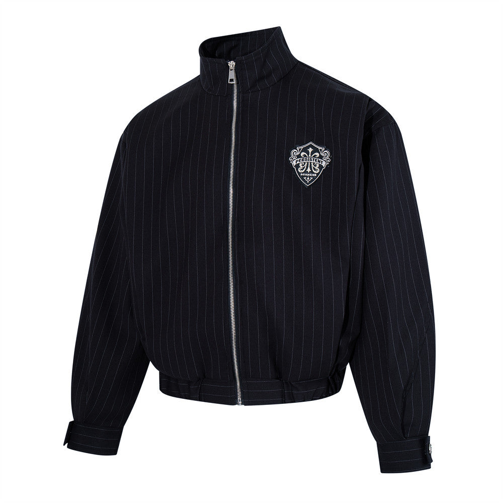 Vertical striped stand up collar short jacket