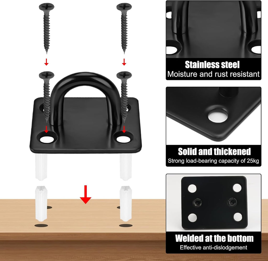 4 Pcs M6 Pad Eye Plate, Stainless Steel Suspension Ceiling Hook with Screws