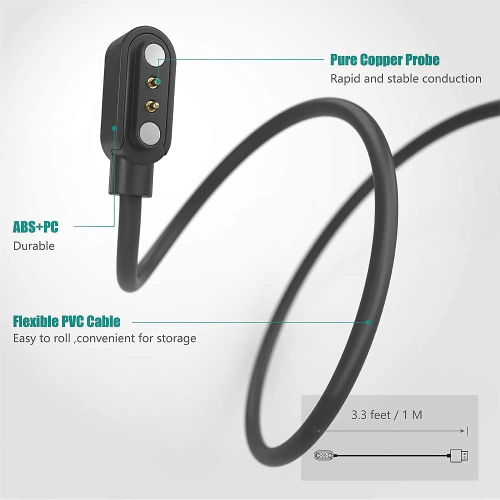Compatible with Donerton Smartwatch Charger,  Magnetic USB Charging Cable Replacement Charger for Donerton P22/Popglory Smartwatch/Canmixs, Feifuns, Kalinco P22 1.4'' Smartwatch (Black)