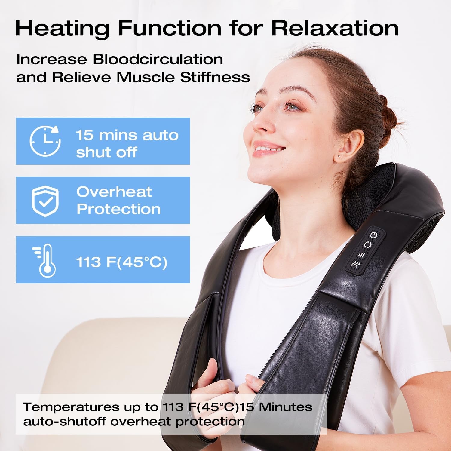 Neck Massager with Heat, Shiatsu Back Massager Deep Tissue Kneading Neck and Shoulder Massage, Shoulder Massager Electric Massage Fathers Day Gift Ideas from Daughter Son(Not Cordless)