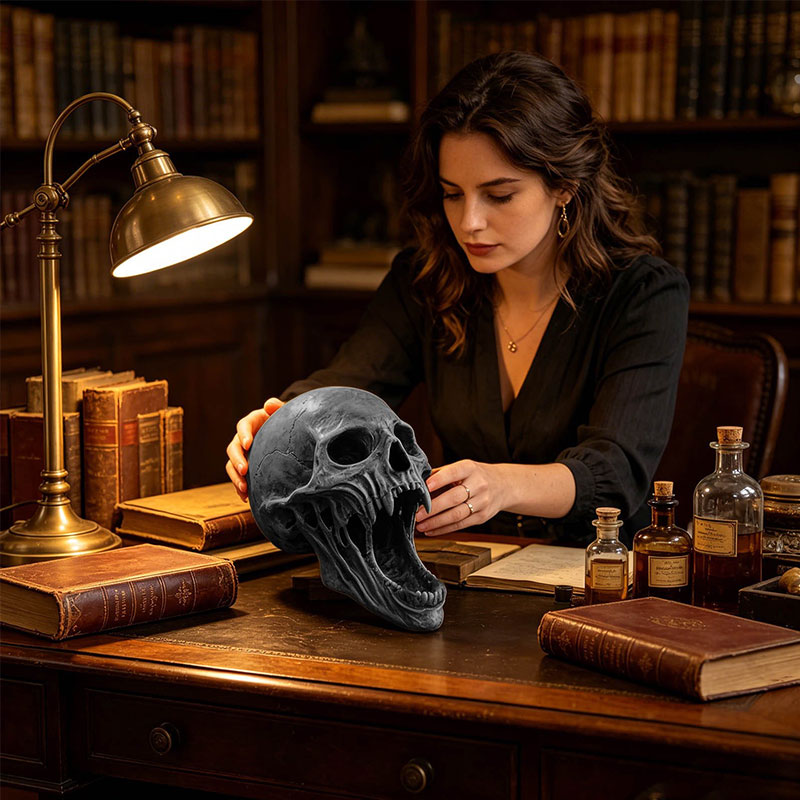 Gothic 3D Demon Skull Sculpture, Horror Skull Decor, Halloween Tabletop Figurine, Dark Gothic Home or Bar Decoration