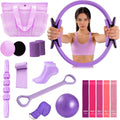 Pilates Equipment 15PCS Essential Kit, Home Workout Pilates Starter Ring Kits for Women Beginners, Yoga Ball, Resistance Bands, Non-Slip Wrist Straps, Fitness Exercise Equipment for Home Use