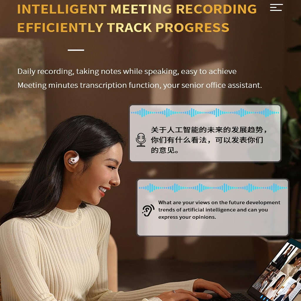 Open Ear AI Language Translation Headphones Real-Time Translator over Ear Earbuds Translating Hook Earphones ENC Noise Cancelling Bluetooth 5.4 Translate Ear Buds with Ear Hooks for Business Travel
